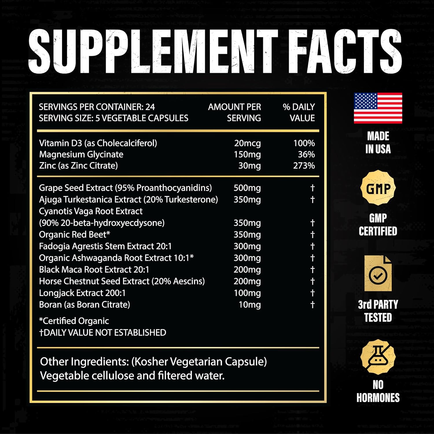 Male Enhancing Testosterone Support Supplement with Turkesterone, Tongkat Ali & Fadogia Agrestis - Boost Muscle Growth, Stamina & Recovery - Vitality Pills for Men