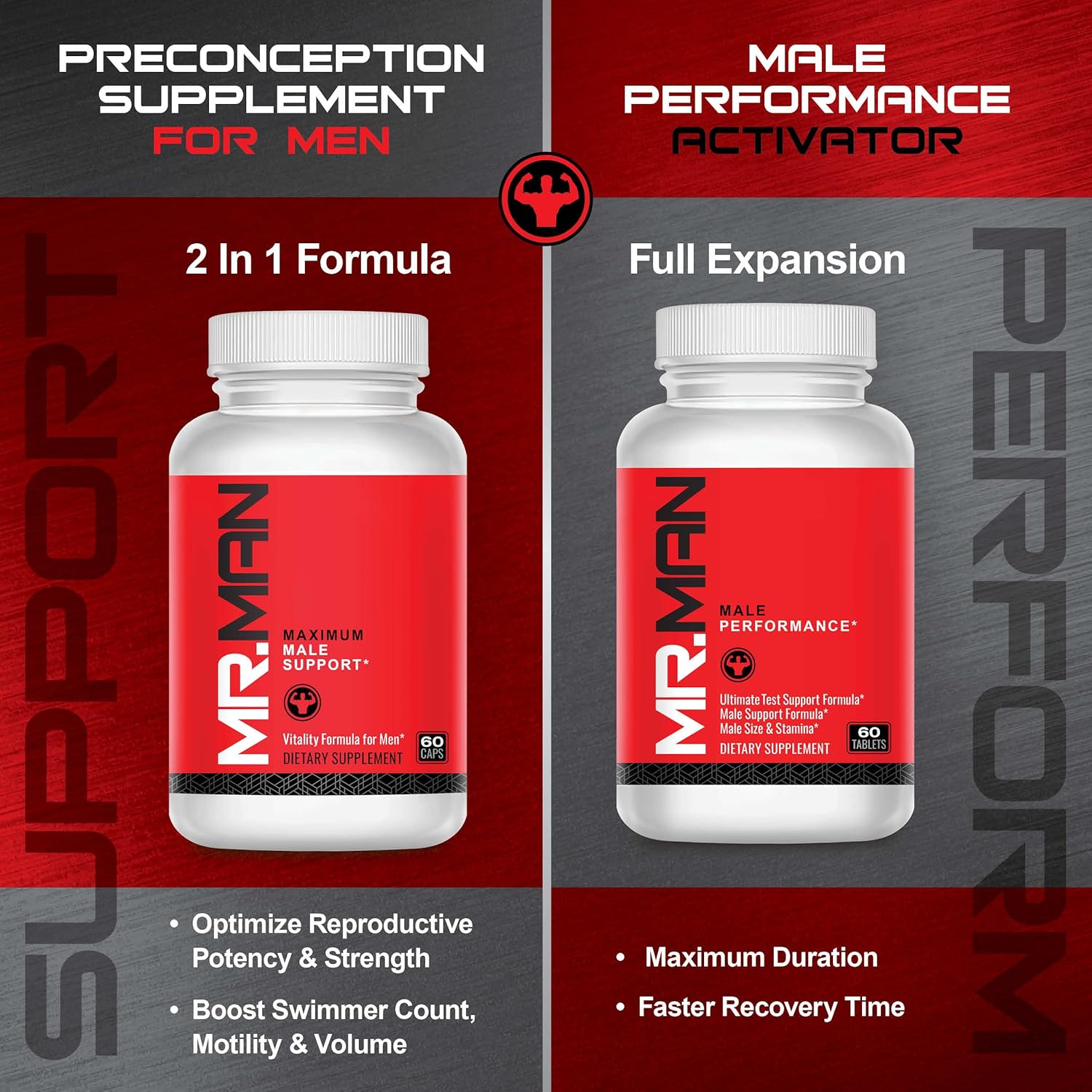 Male Fertility Stack MR2 - Preconception Supplement for Men - 2-in-1 Formula - Enhance Potency, Motility, Desire, Performance - Lab Tested - 30 Day Supply