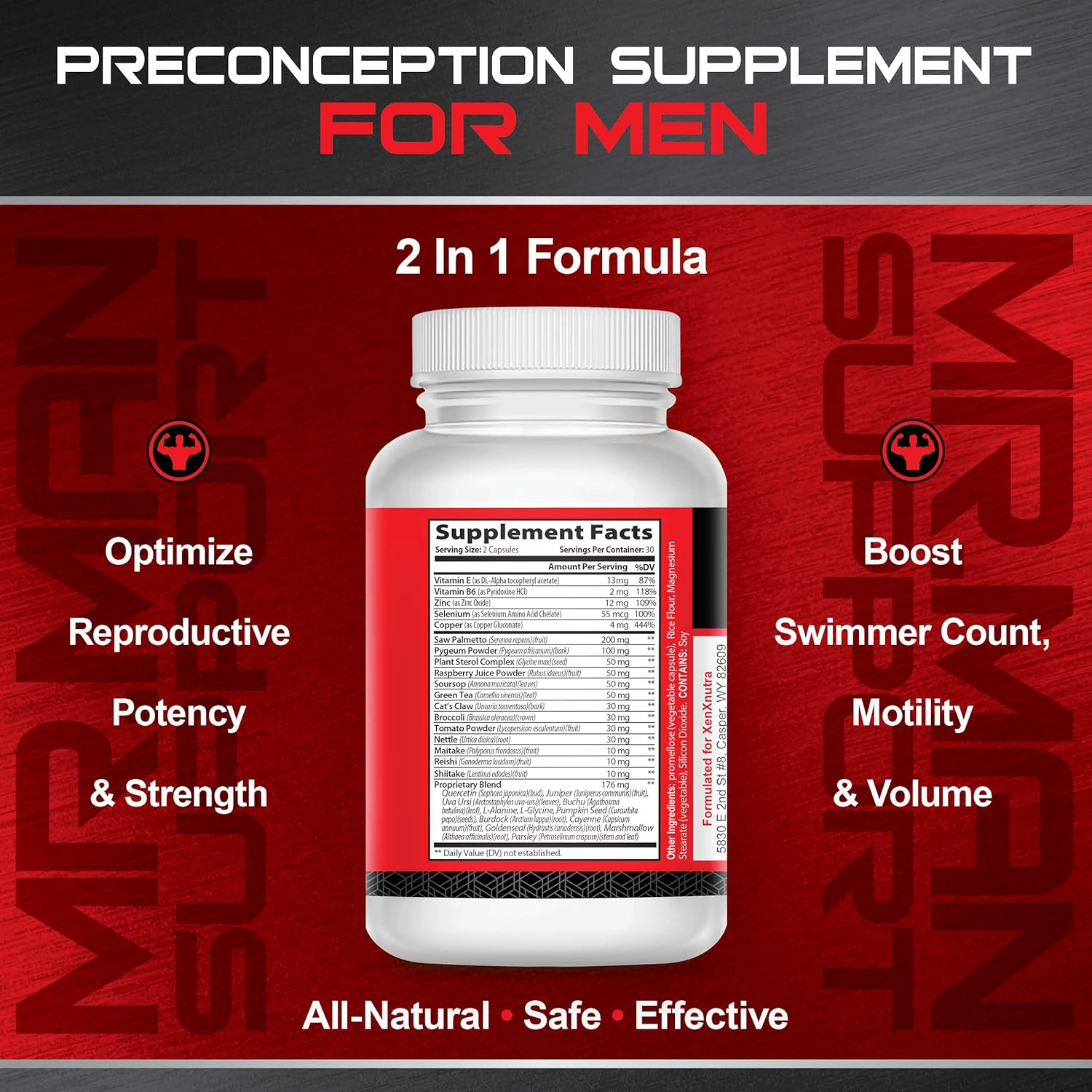 Male Fertility Stack MR2 - Preconception Supplement for Men - 2-in-1 Formula - Enhance Potency, Motility, Desire, Performance - Lab Tested - 30 Day Supply