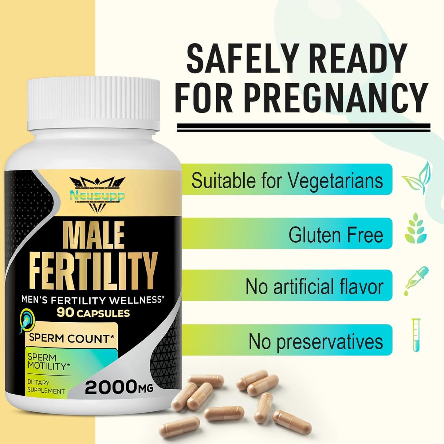 Male Fertility Supplement for Optimal Sperm Count, Motility, and Strength - 2000MG Mens Prenatal Vitamins with CoQ10, Maca Root, Zin, NAC, and Folate - 90 Capsules