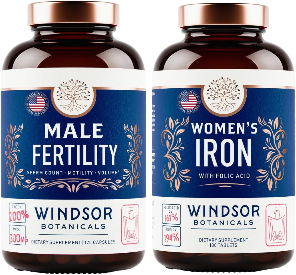 Male Fertility Supplement with Iron and Folic Acid - Fertility and Prenatal Bundle by WINDSOR BOTANICALS