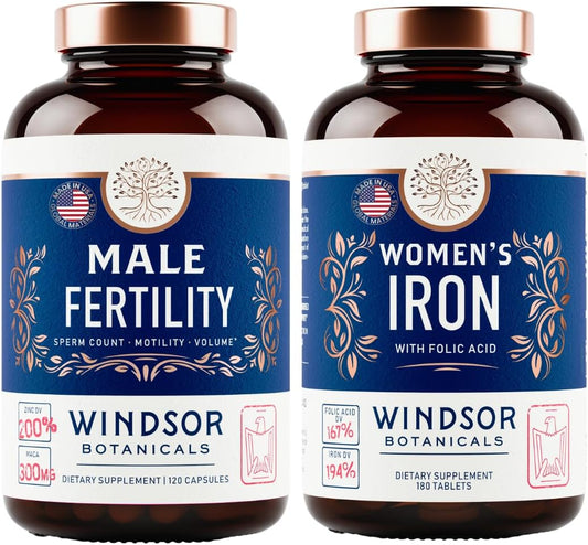 Male Fertility Supplement with Iron and Folic Acid - Fertility and Prenatal Bundle by WINDSOR BOTANICALS