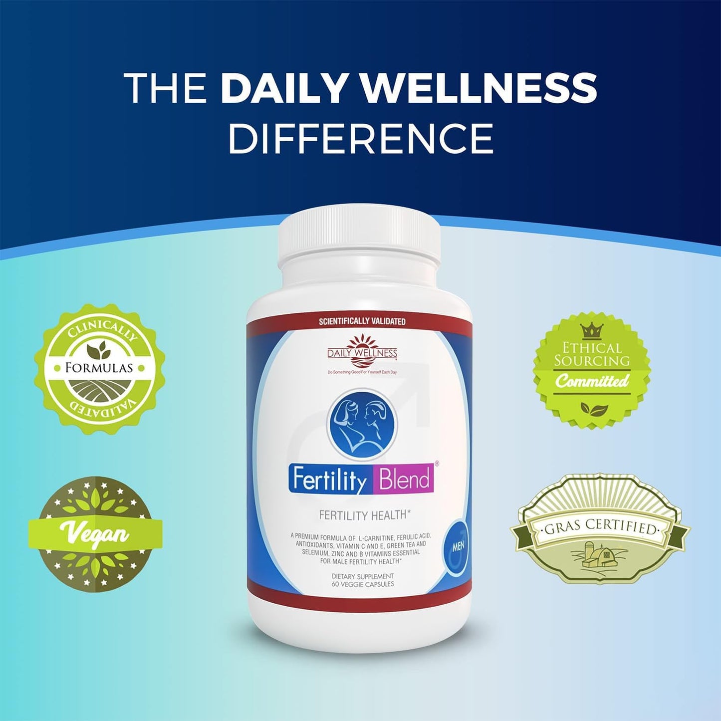 Male Fertility Supplements - Daily Wellness Blend for Men - Vitamin Pills for Him - Pre-Conception Male Count - 60 Capsules