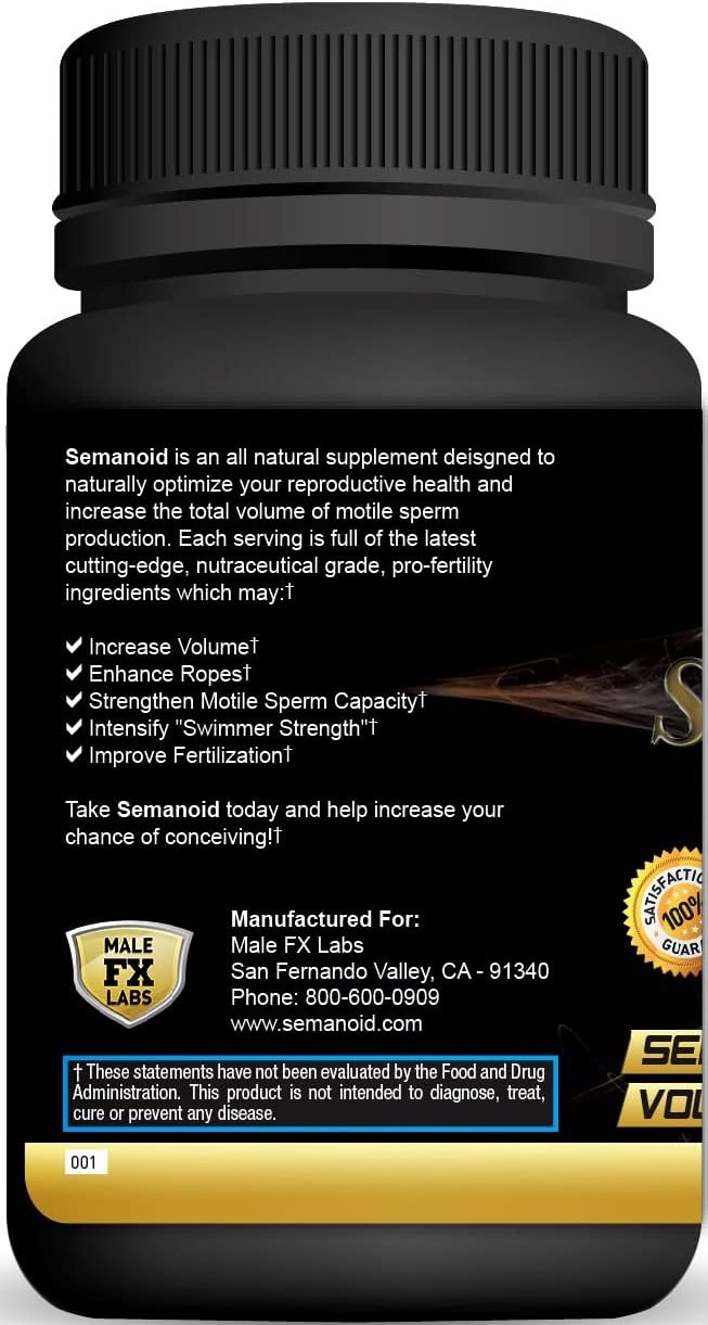 Male FX Labs SEMANOID (60 Caps) - Advanced Fertility Formula for Men - Boost Semen Volume and Male Prenatal Vitamins - 1 Month Supply