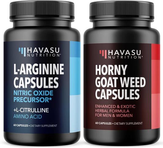 Male Health Supplement Bundle: HAVASU NUTRITION L Arginine & Horny Goat Weed for Performance & Endurance