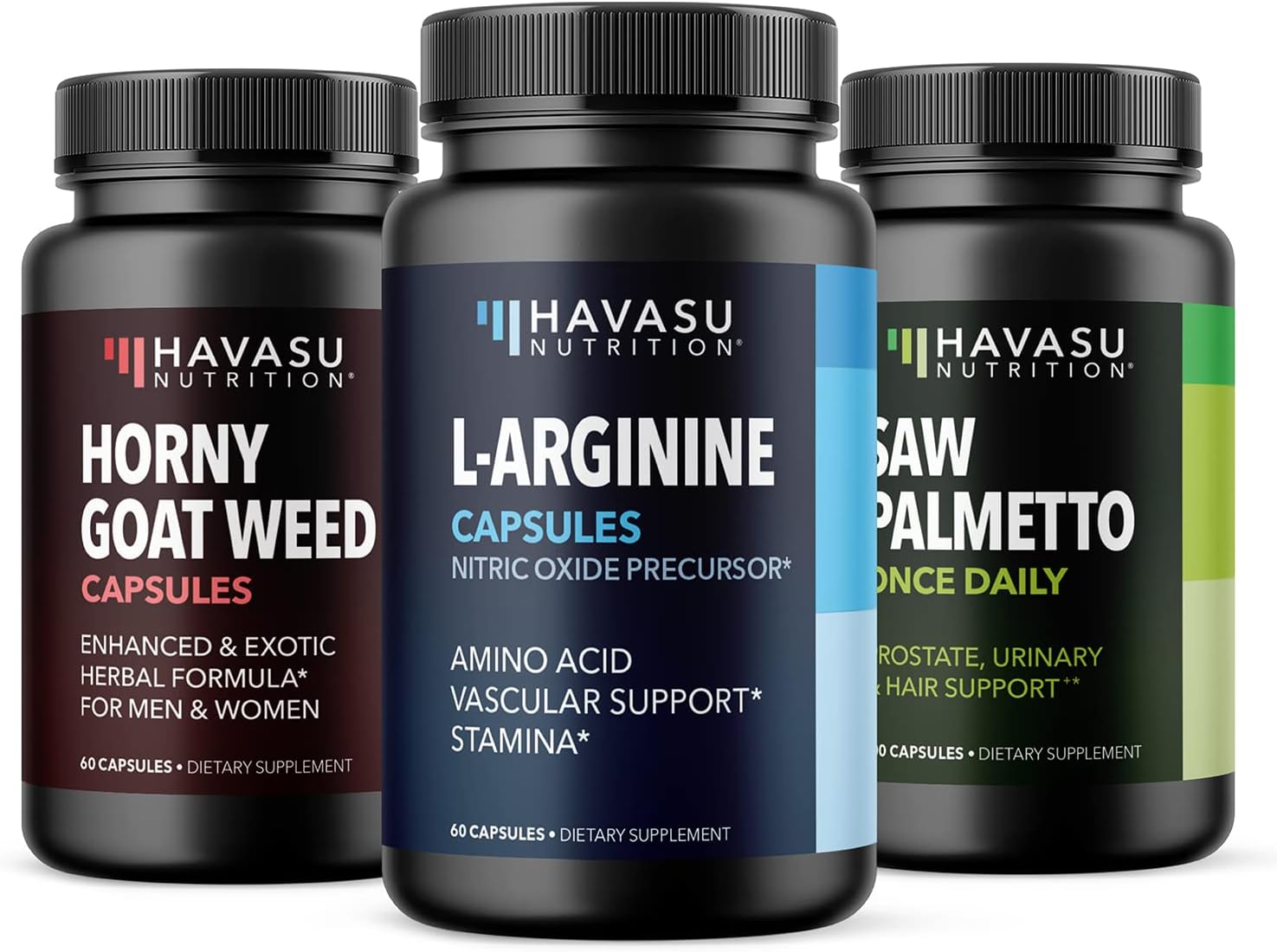 Male Performance & Endurance Bundle: HAVASU NUTRITION L Arginine, Horny Goat Weed, Saw Palmetto Supplement