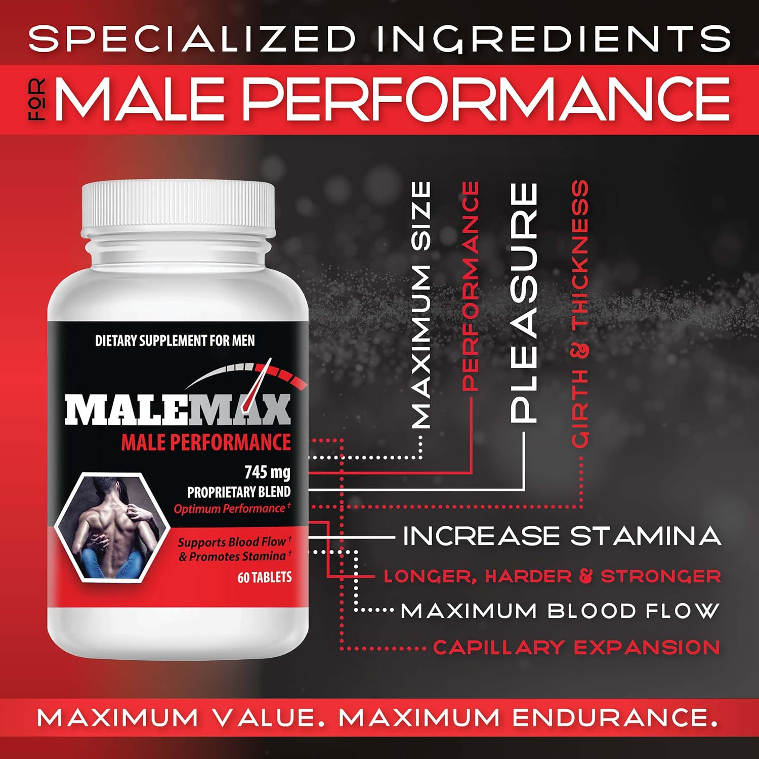 Male Supplement for Fast 1-3 Inch Growth - All Natural, Lab Tested, 60 Tablets