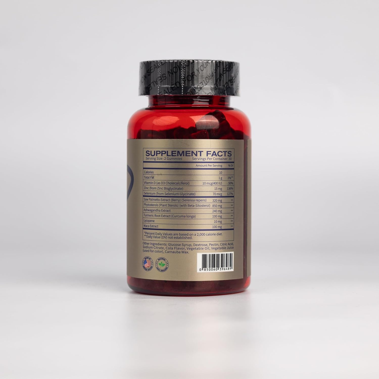 Male Vitality Supplement with Saw Palmetto & Ashwagandha Gummies for Stress Reduction and Body Function Enhancement - 60 Cola Flavor Gummies