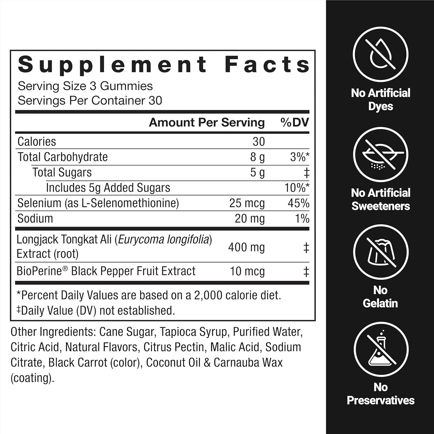 Male Vitality Support with Force Factor Longjack Tongkat Ali Gummies - 400mg Tongkat Ali & BioPerine, Mixed Berry Lemonade, 90 Gummies
