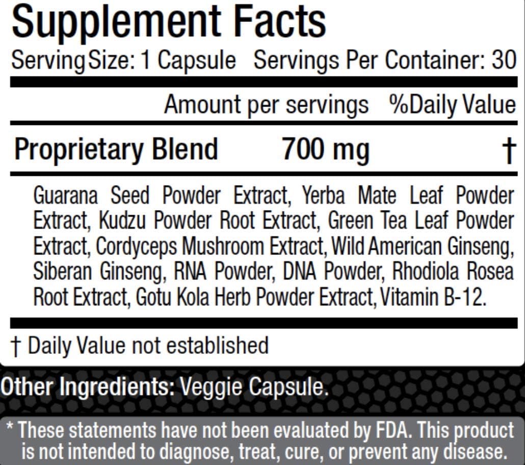 MANA Life Energy Supplement - Boost Focus, Clarity, Athletic Performance, & Mood - Vegan Capsules, Non GMO, No Crash