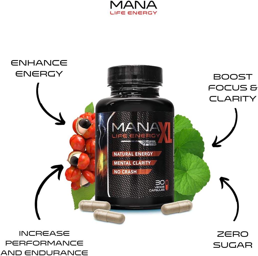 MANA Life Energy Supplement - Boost Focus, Clarity, Athletic Performance, & Mood - Vegan Capsules, Non GMO, No Crash