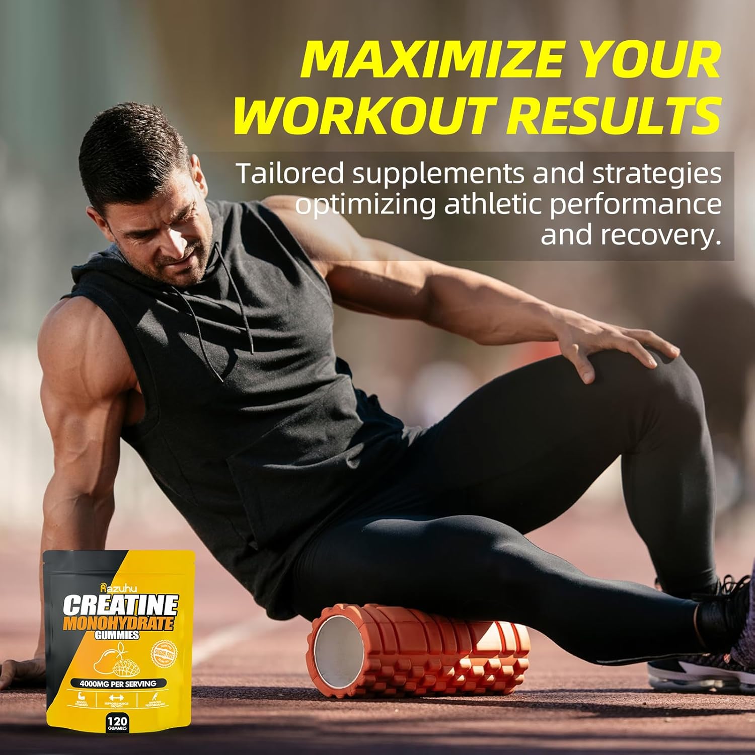 Mango Flavored Creatine Monohydrate Gummies - 4g per Serving, Vegan Pre-Workout Supplement for Men & Women - Sugar Free, 120 Count