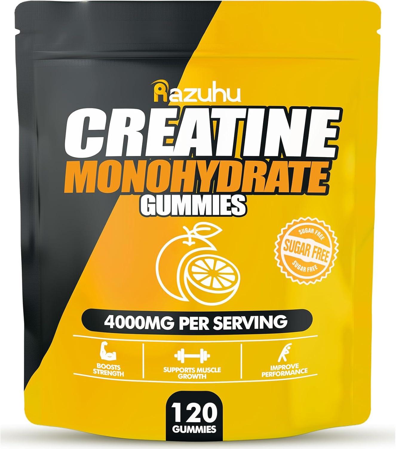 Mango Flavored Creatine Monohydrate Gummies - 4g per Serving, Vegan Pre-Workout Supplement for Men & Women - Sugar Free, 120 Count