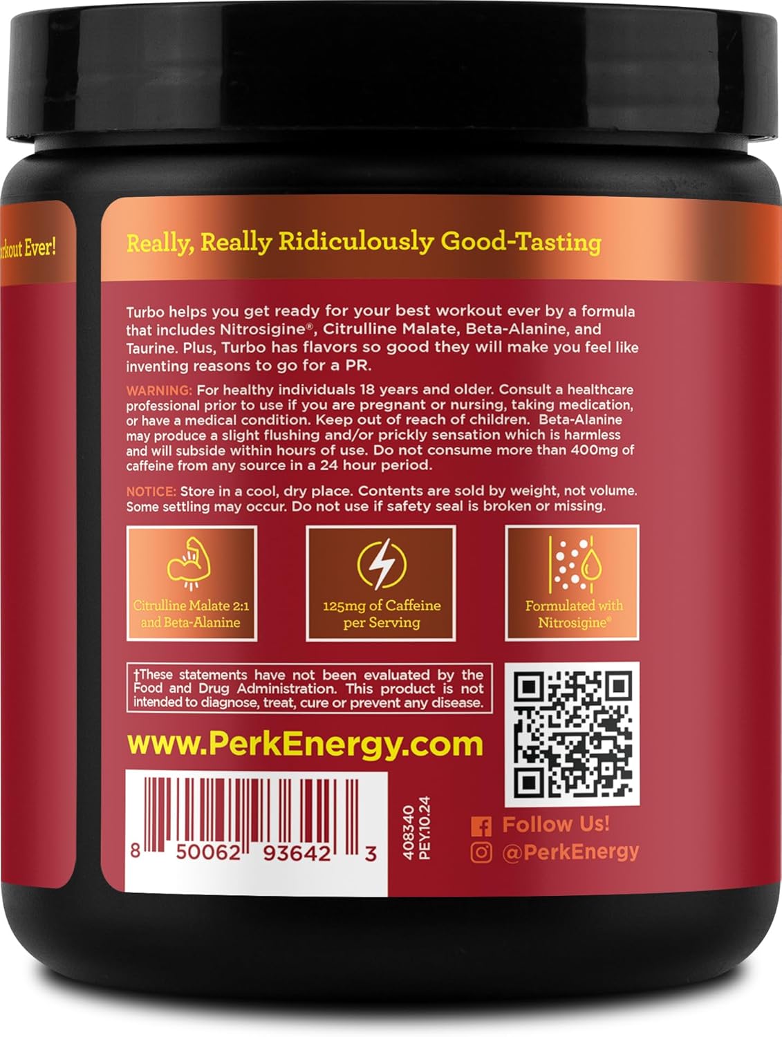 Mango Habanero Flavored Perk Turbo Pre-Workout Powder - 20 Servings, Gluten-Free