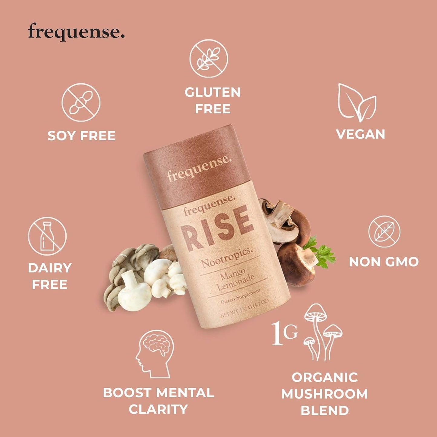 Mango Lemonade Nootropic Sticks for Brain Performance with Mushrooms, B Vitamins & Green Coffee - 132g