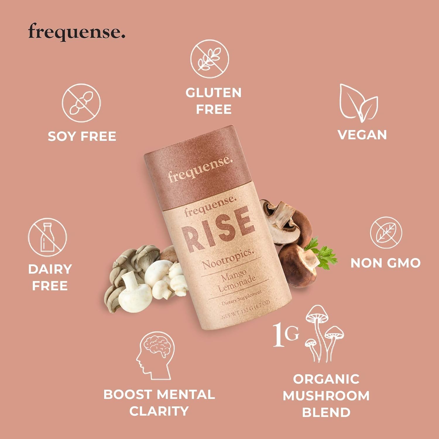 Mango Lemonade Nootropic Sticks for Brain Performance with Mushrooms, B Vitamins & Green Coffee - 132g