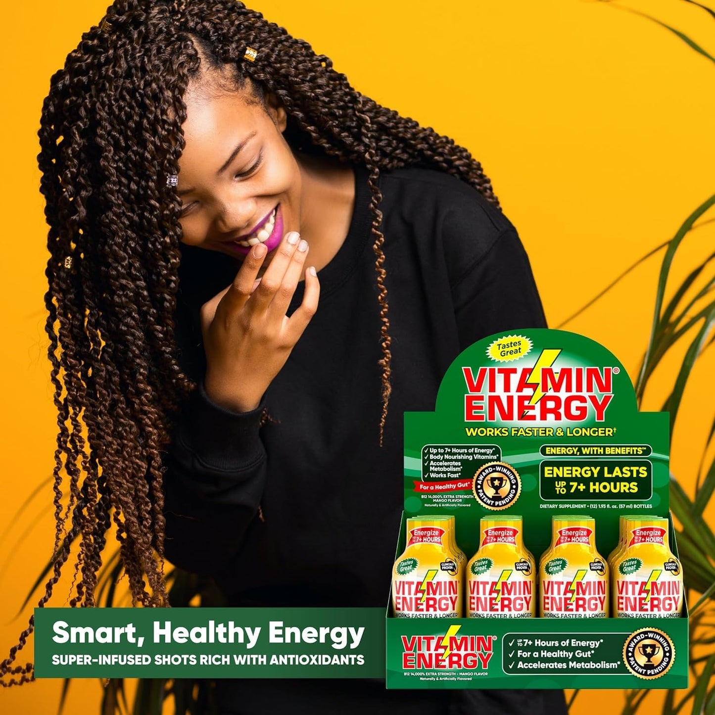 Mango Vitamin B12 Energy Shots - Natural Focus Drink, Sugar-Free, Energize 7+ Hours - Pack of 12