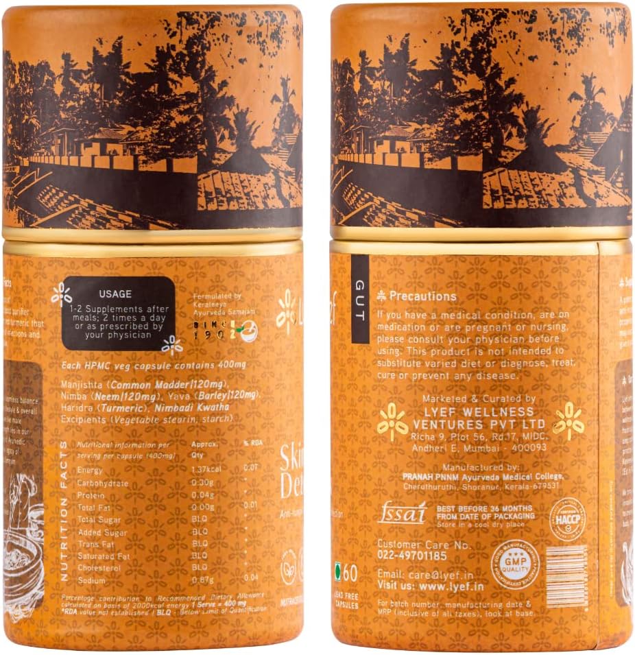 Manjistha & Turmeric Skin Detox Herbal Supplement - Blood Cleansing Herbs for Radiant Skin - Vegan Capsules for Smooth Skin - 60 Count