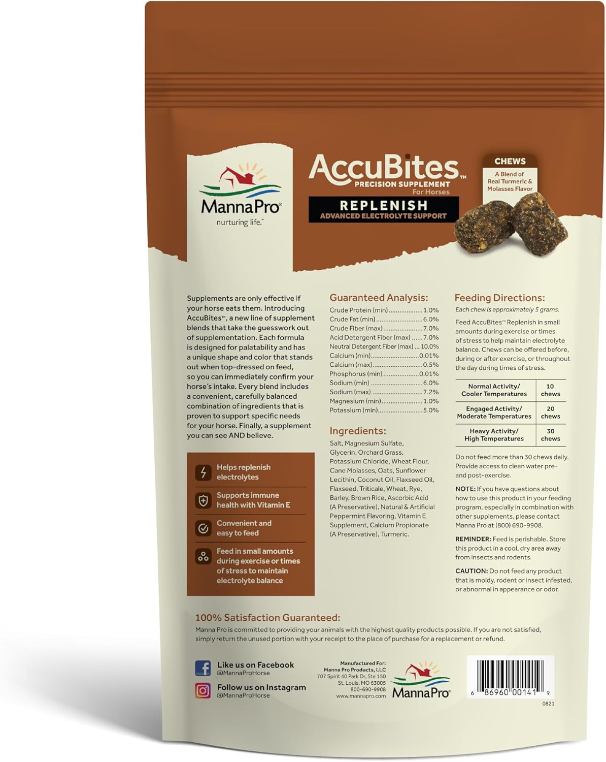 Manna Pro AccuBites Equine Supplement for Hydration, Immune Support, and Overall Health - 1.6 lbs