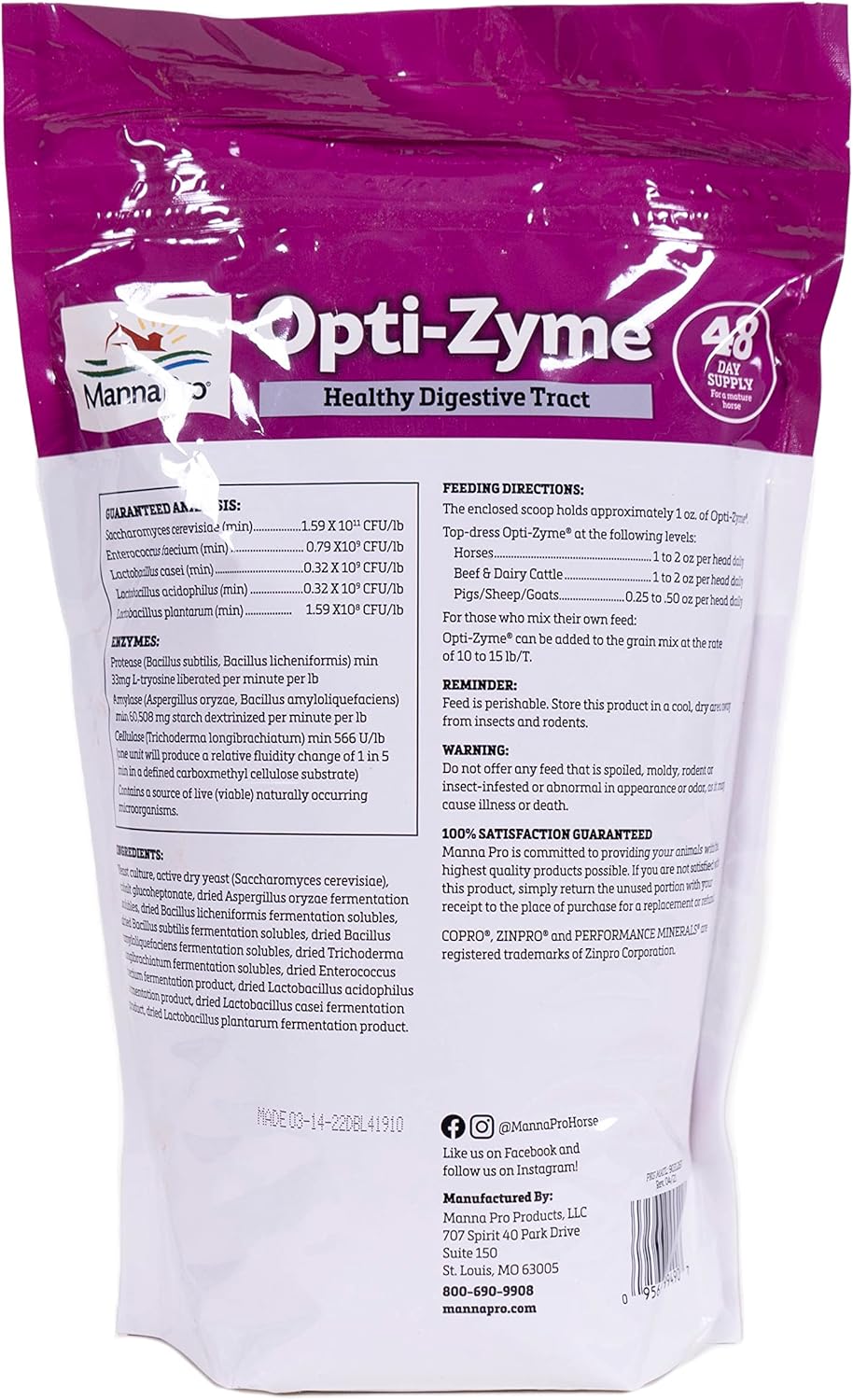 Manna Pro Opti-Zyme Microbial Digestive Supplement for Horses - 3-Pound Container by Manna Pro Corp