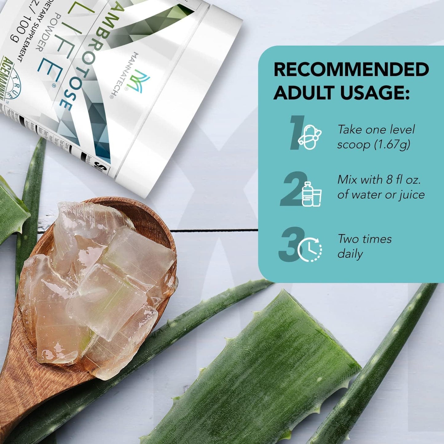 Mannatech Ambrotose Life Immune Support Powder - 100g with Manapol Aloe Vera - 100% Natural Supplement for Healthy Immune Defense and Cell Communication