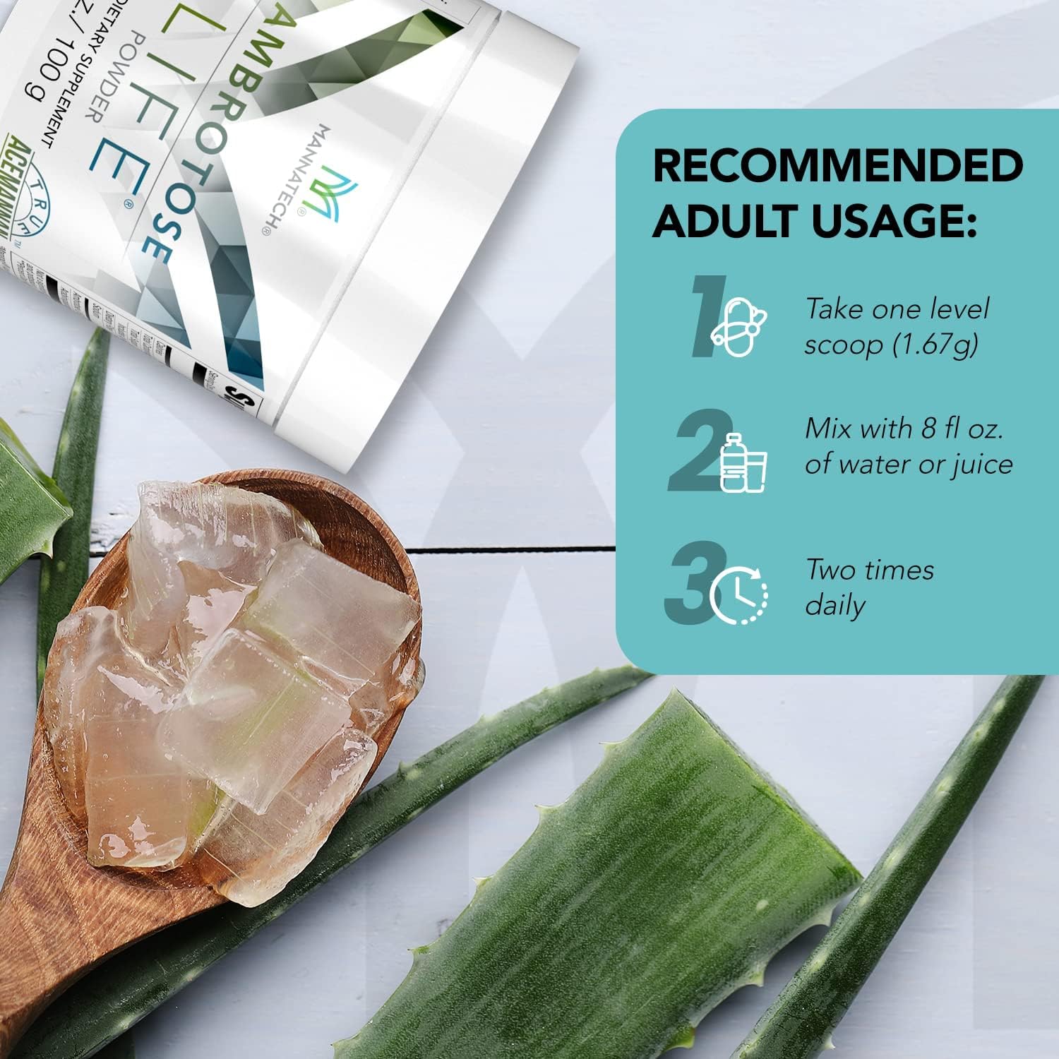 Mannatech Ambrotose Life Immune Support Powder - 100g with Manapol Aloe Vera - 100% Natural Supplement for Healthy Immune Defense and Cell Communication