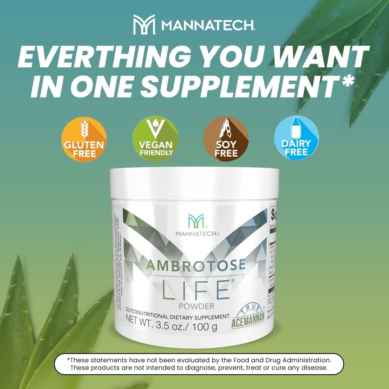 Mannatech Ambrotose Life Immune Support Powder - 100g with Manapol Aloe Vera - 100% Natural Supplement for Healthy Immune Defense and Cell Communication