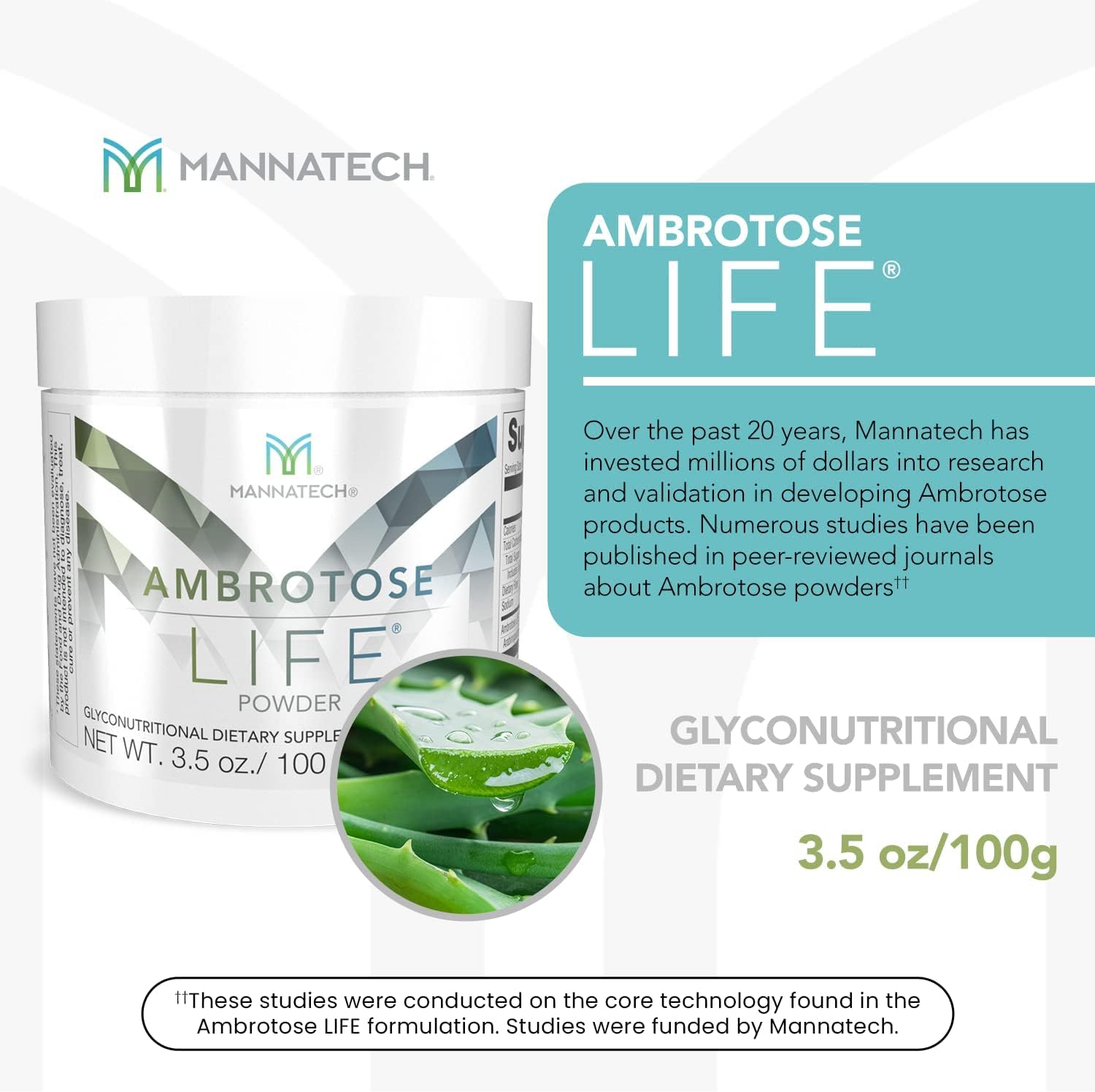 Mannatech Ambrotose Life Immune Support Powder - 100g with Manapol Aloe Vera - 100% Natural Supplement for Healthy Immune Defense and Cell Communication