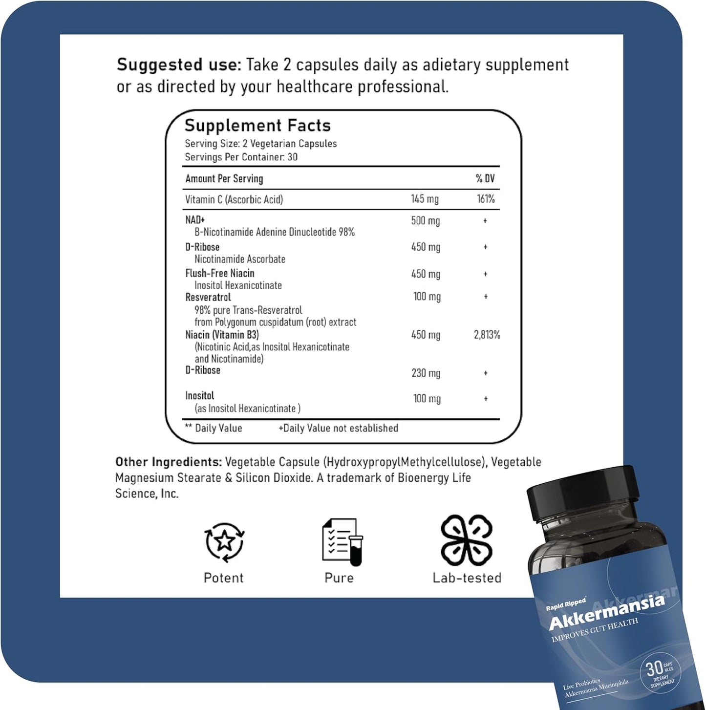 MAPUG Akkermansia Probiotic with Prebiotic Fiber - Boosts GLP-1, Delayed Release, Third-Party Tested, 100M AFU Live Strain for Gut Health - Men & Women (2 Pack)