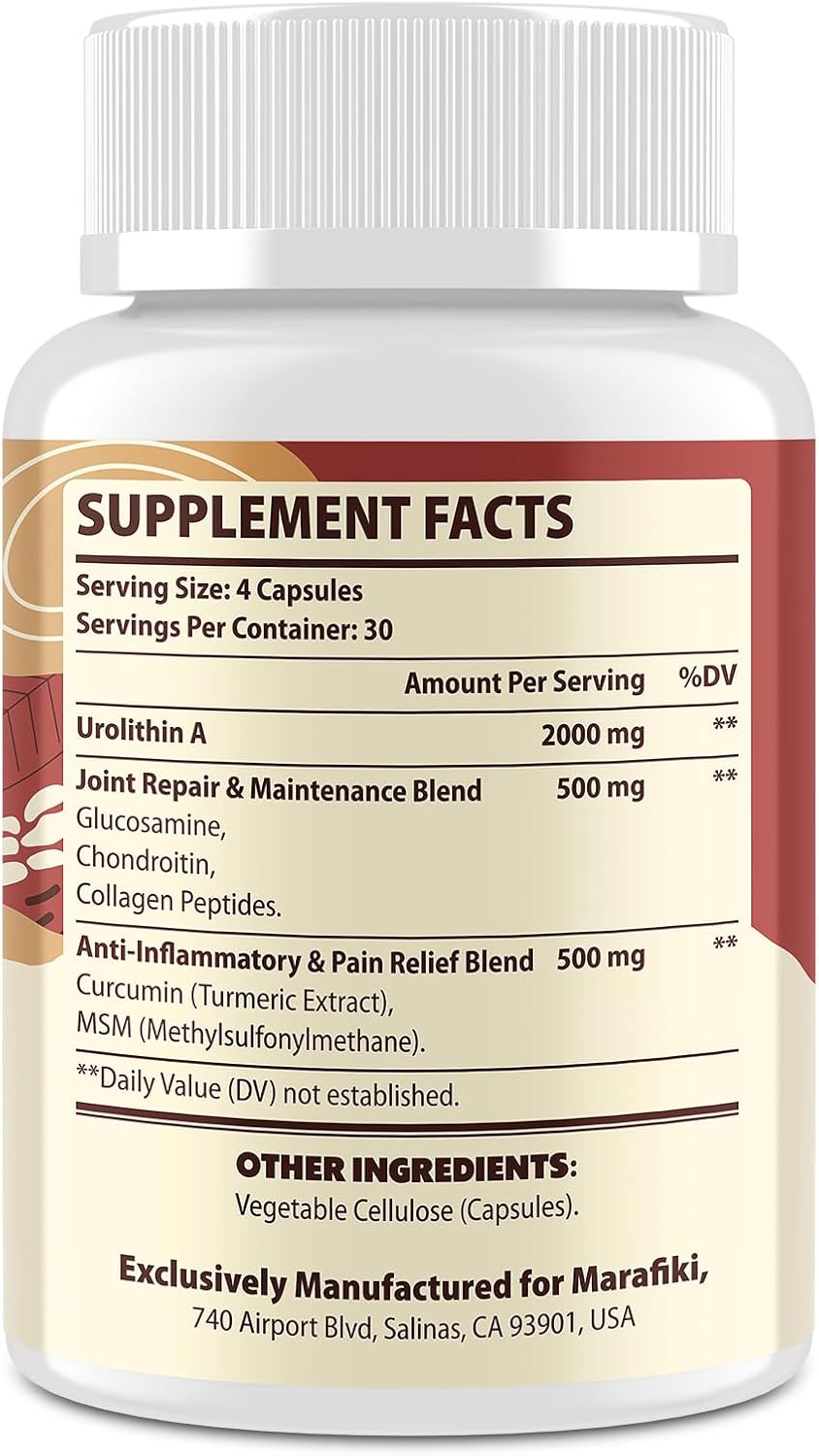 Marafiki Urolithin A Supplement 2000mg with Joint Support Blend - 120 Capsules