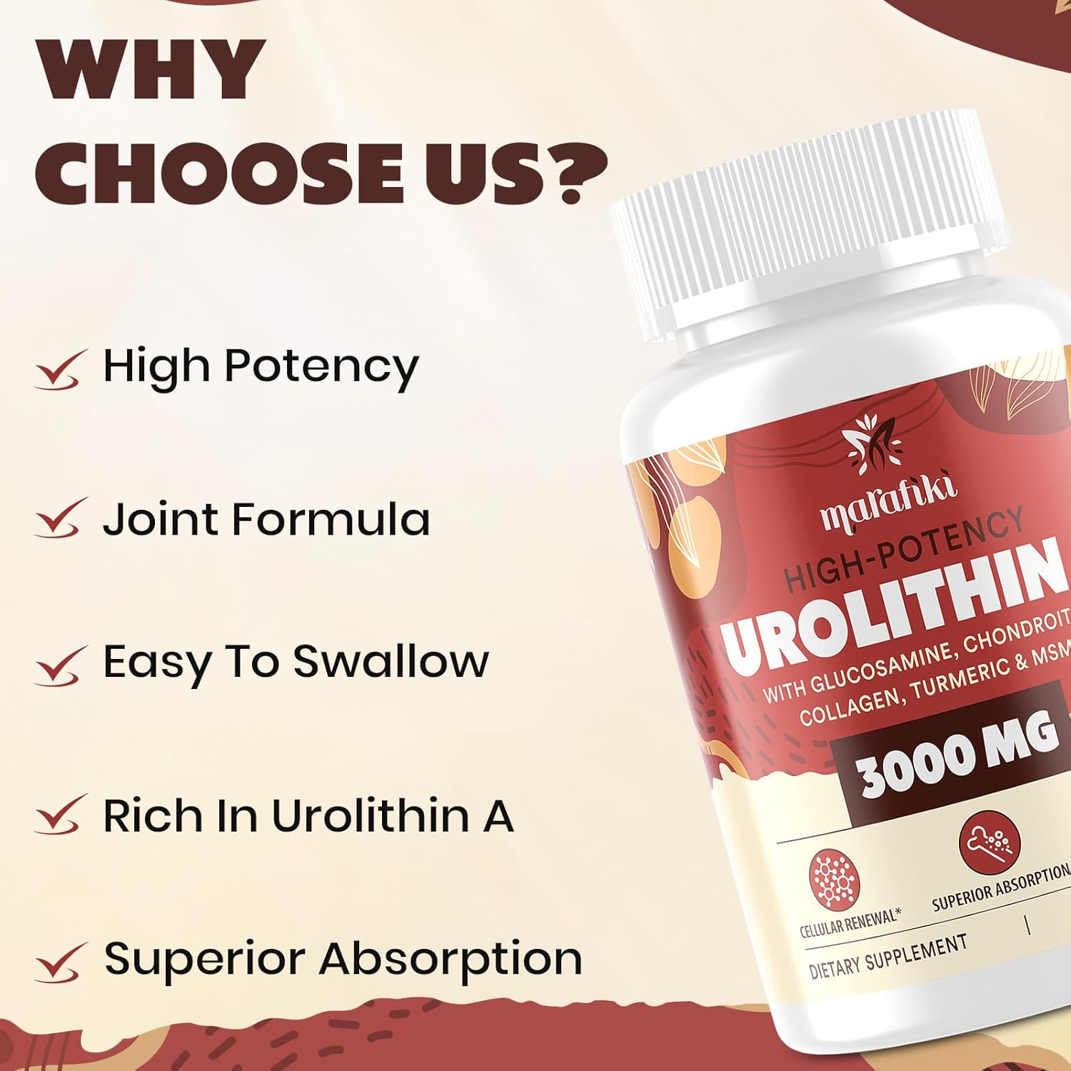 Marafiki Urolithin A Supplement 2000mg with Joint Support Blend - 120 Capsules