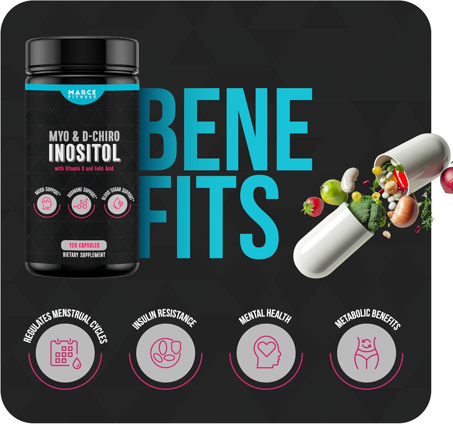 MARCE FITNESS Myo & D-Chiro Inositol Capsules for Improved Health and Wellness