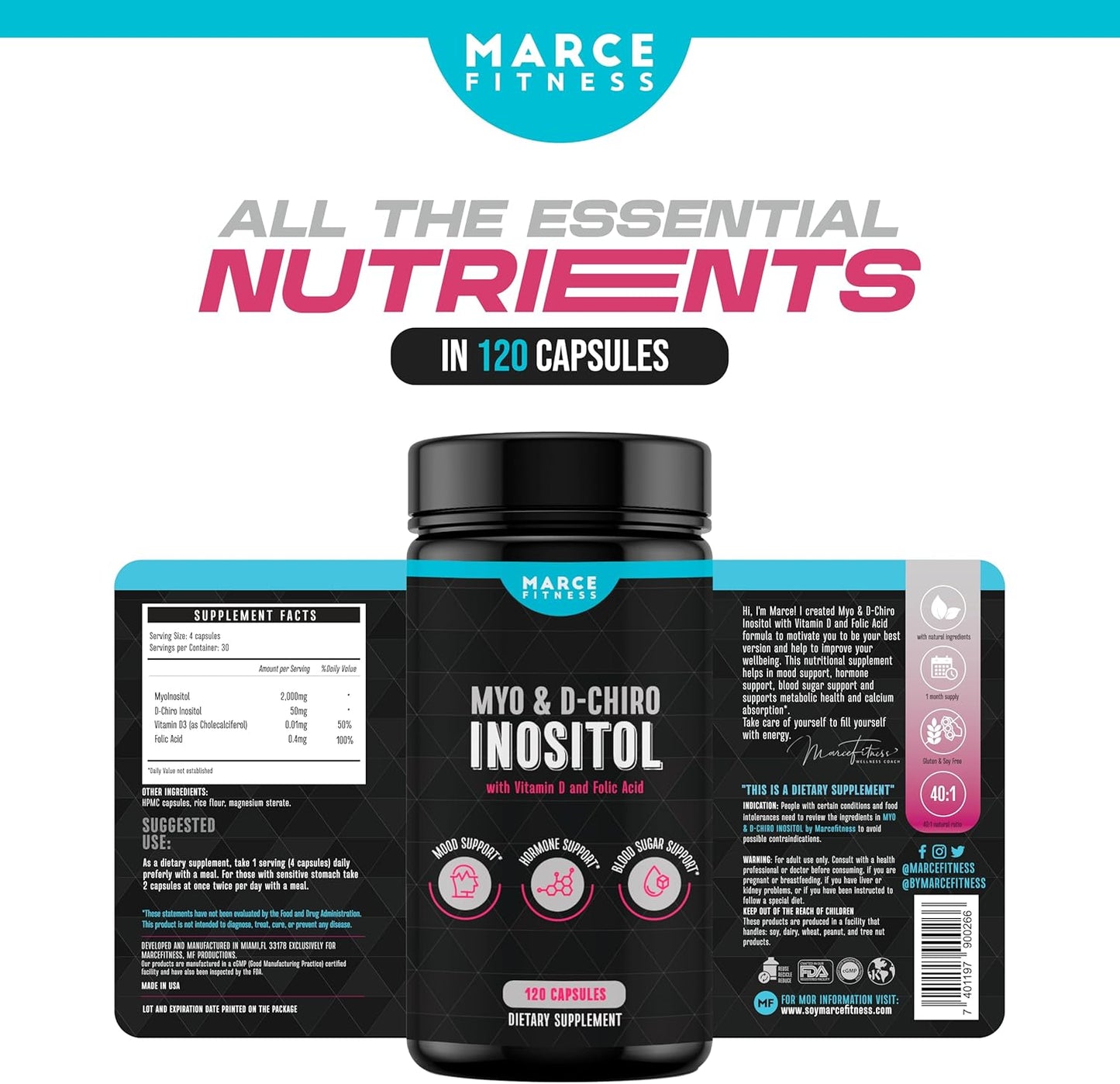 MARCE FITNESS Myo & D-Chiro Inositol Capsules for Improved Health and Wellness