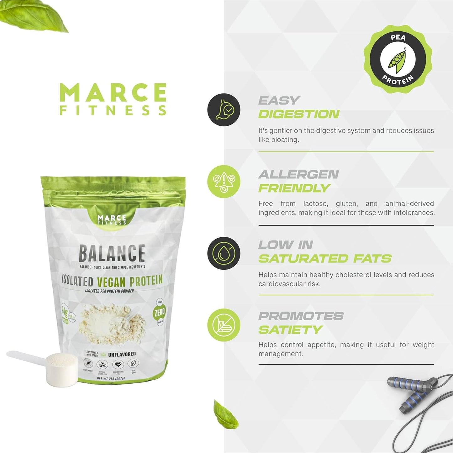 MARCE FITNESS Vegan Isolated Protein Powder - Unflavored 2lbs