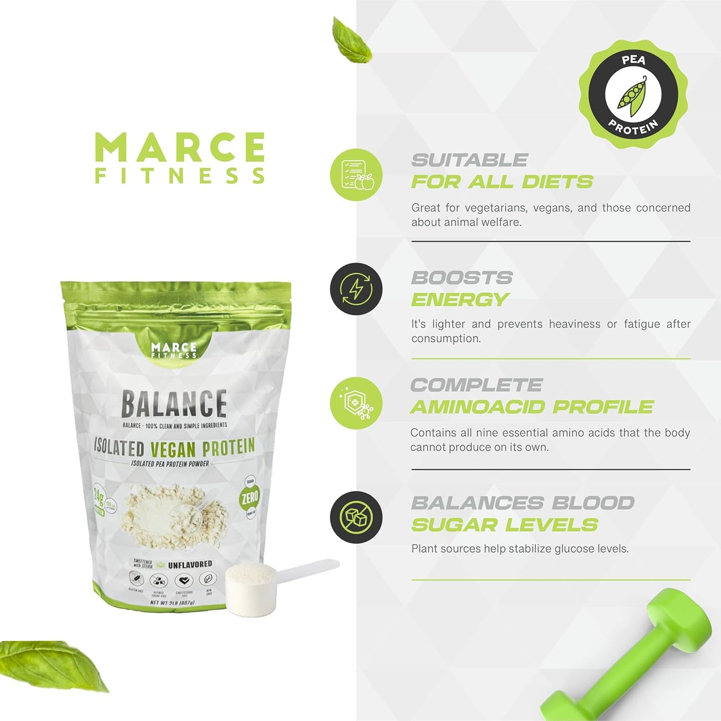 MARCE FITNESS Vegan Isolated Protein Powder - Unflavored 2lbs
