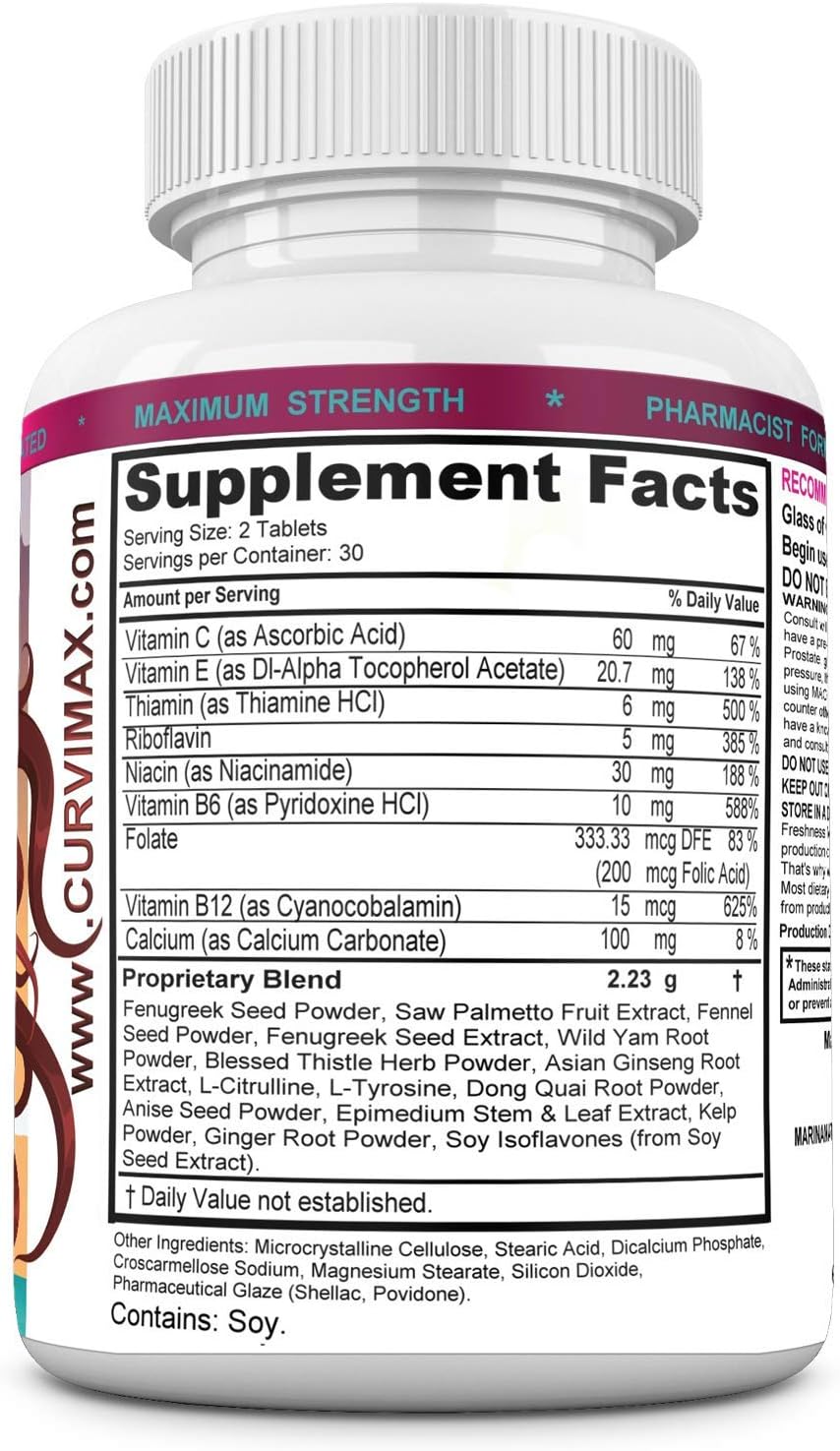 MARINANATURALS CURVIMAX Female Breast Enhancement Pills - 60 Tablets for Enlargement