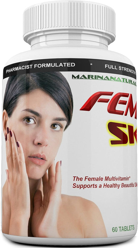 MARINANATURALS FEMVIT Skin Supplement for Youthful Skin, Anti Aging & Wrinkle Reduction with Collagen, Hyaluronic Acid & Biotin - 60 Tablets