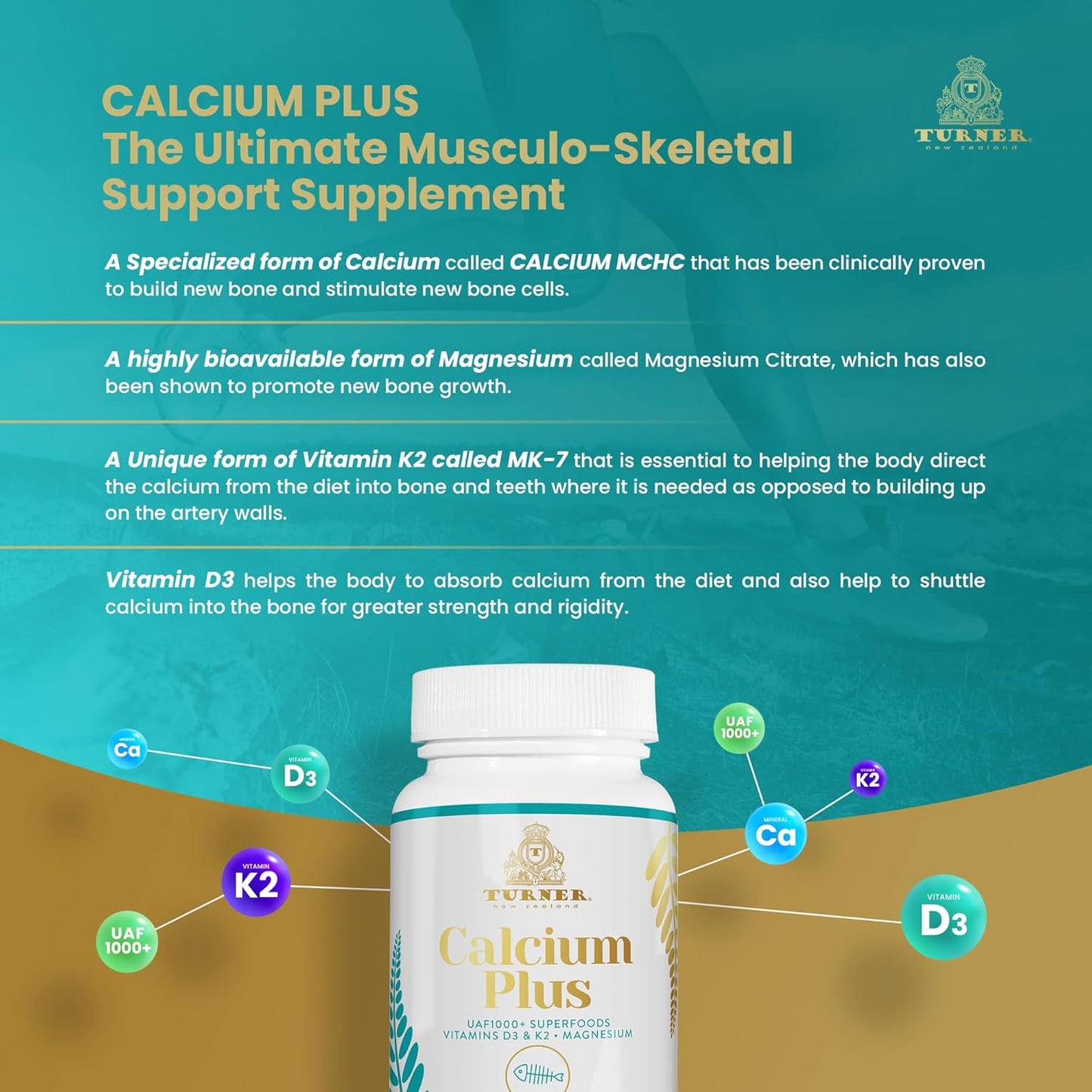 Marine Calcium Supplement with Magnesium, Vitamins K2 & D3 for Bone Health - 90 Capsules