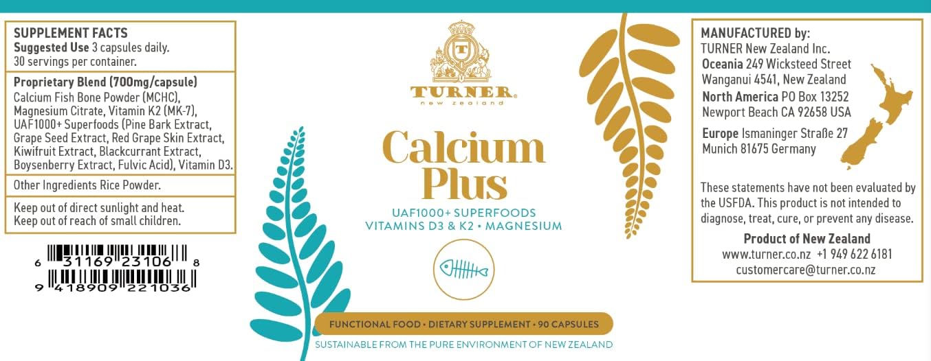 Marine Calcium Supplement with UAF1000+ Antioxidant for Bone & Joint Health - 2 Bottles, 180 caps