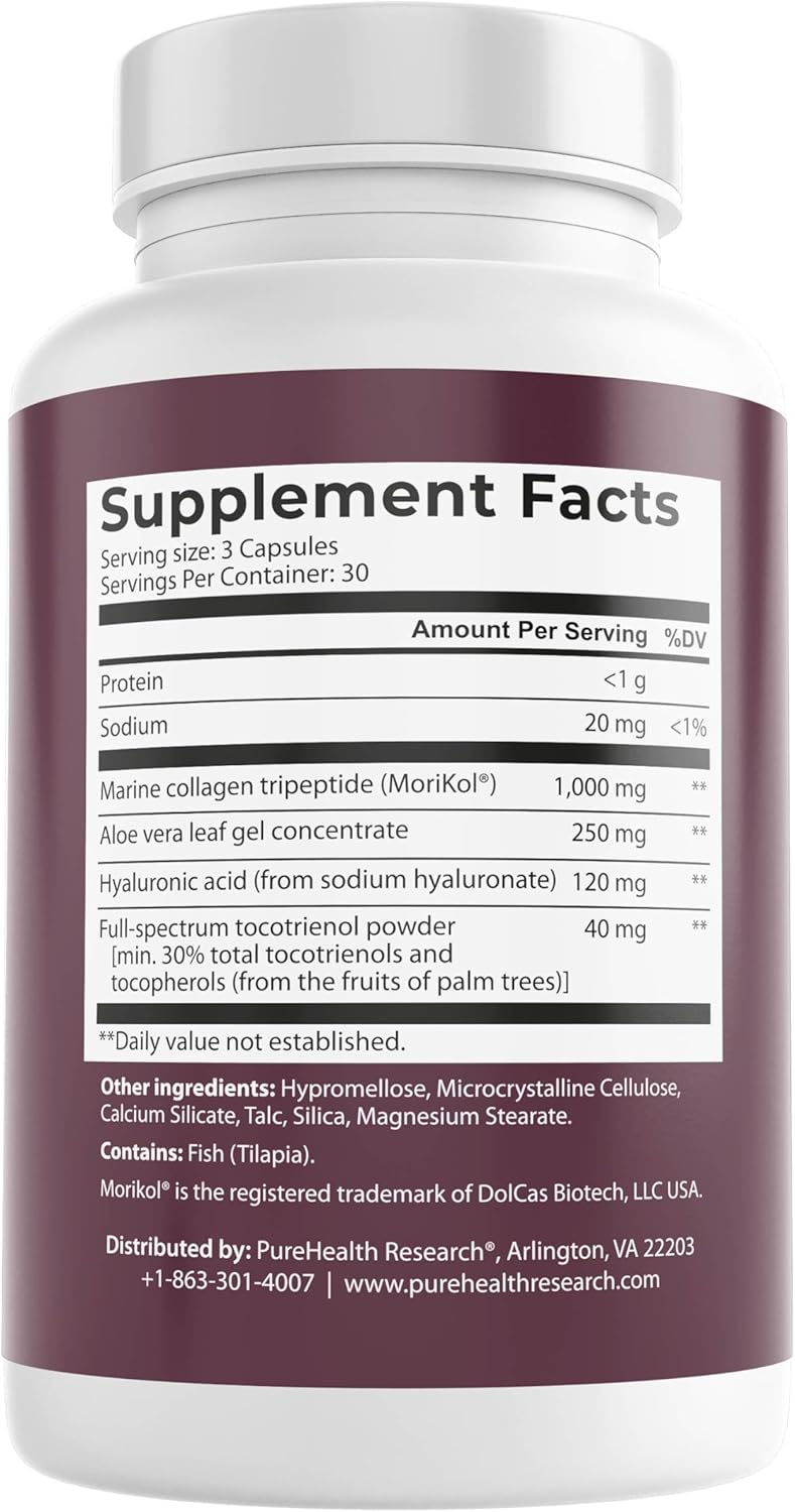 Marine Collagen and Hyaluronic Acid Supplements with Aloe Vera, Vitamin E - 90 Capsules for Hair Skin Nails
