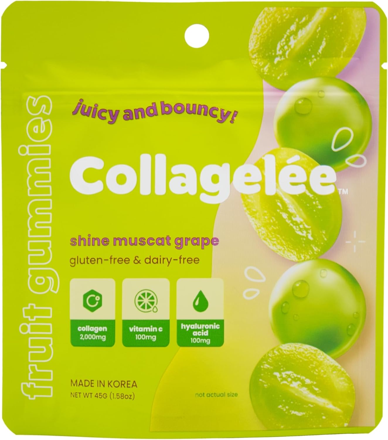 Marine Collagen Gummies with Vitamin C, Hyaluronic Acid, & Biotin for Youthful Skin - Korean Shine Muscat Grape Collagen Supplement
