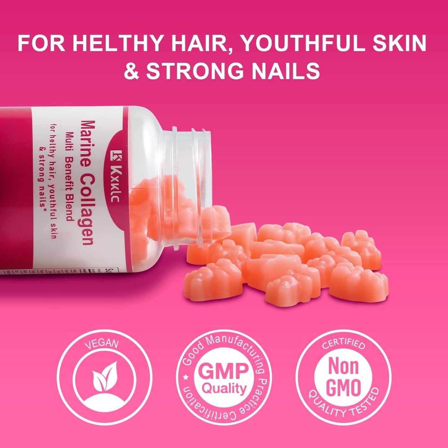 Marine Collagen Gummies with Vitamin C, Zinc, and Biotin for Healthy Skin - Hydrolyzed Collagen Supplement (1 Pack)