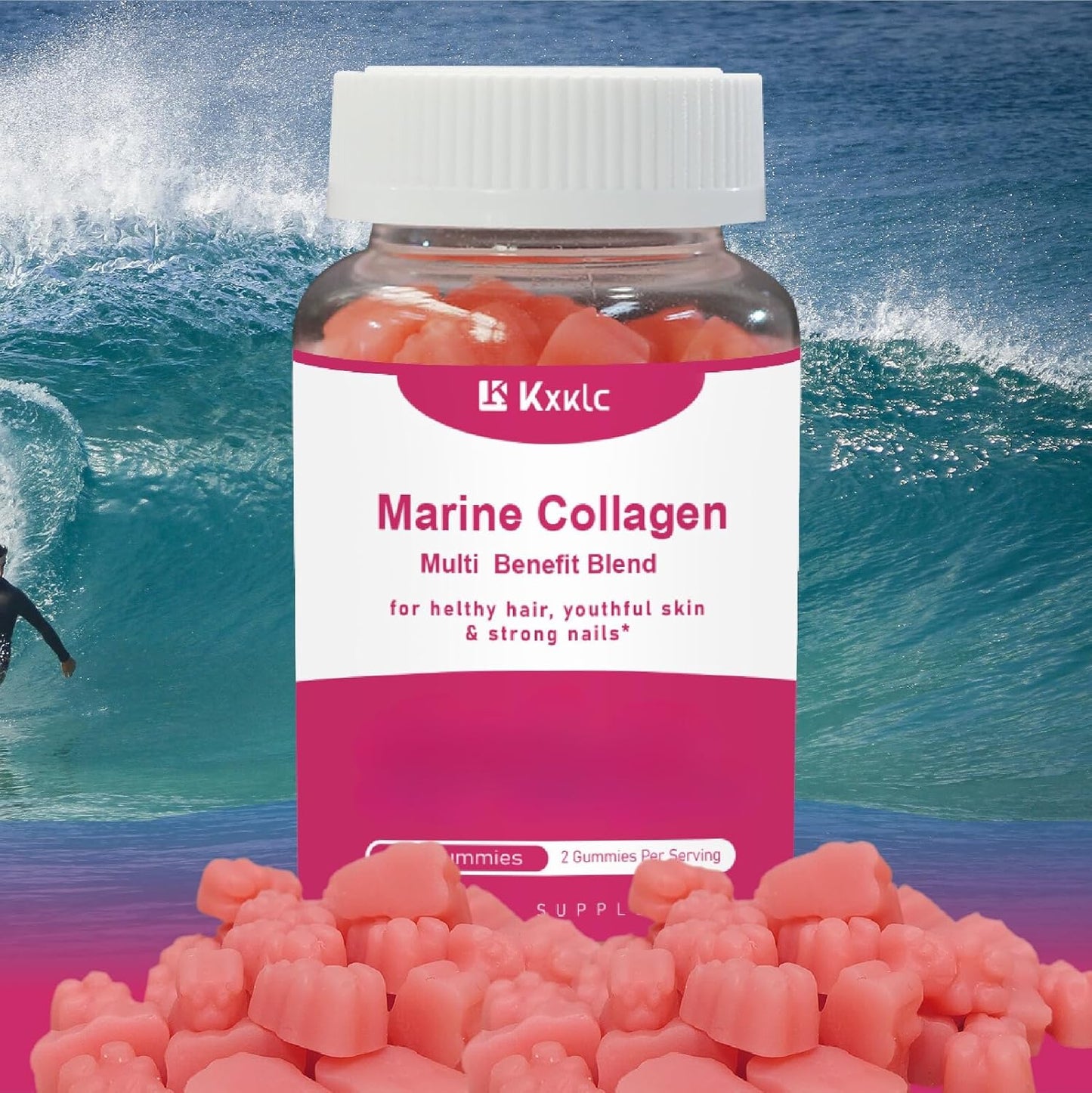 Marine Collagen Gummies with Vitamin C, Zinc, and Biotin for Healthy Skin - Hydrolyzed Collagen Supplement (1 Pack)