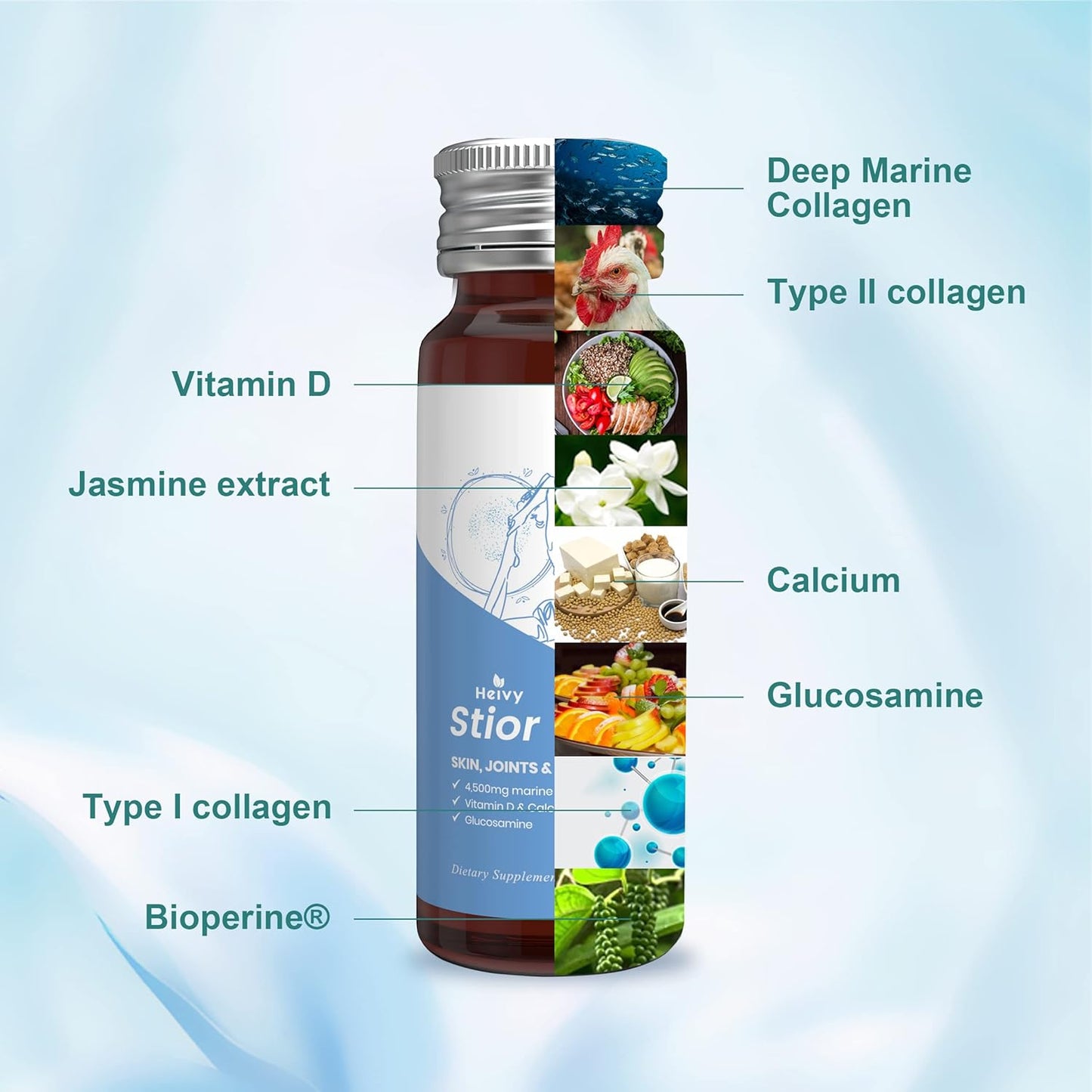 Marine Collagen Liquid Drink for Women - Hair Growth, Skin Repair, Mood & Sleep - 1.69 Fl Oz (Pack of 30) - Supports Joints & Bones