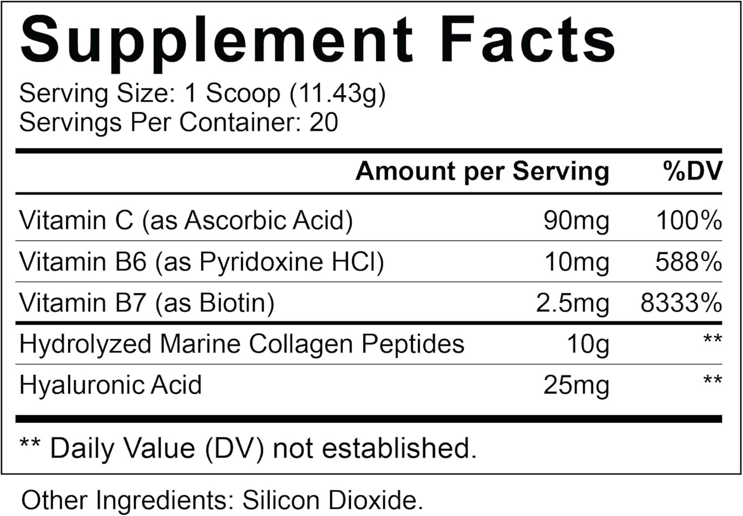 Marine Collagen Powder with Biotin & Hyaluronic Acid for Hair, Skin & Nails - Unflavored, 20 Scoops, 8oz