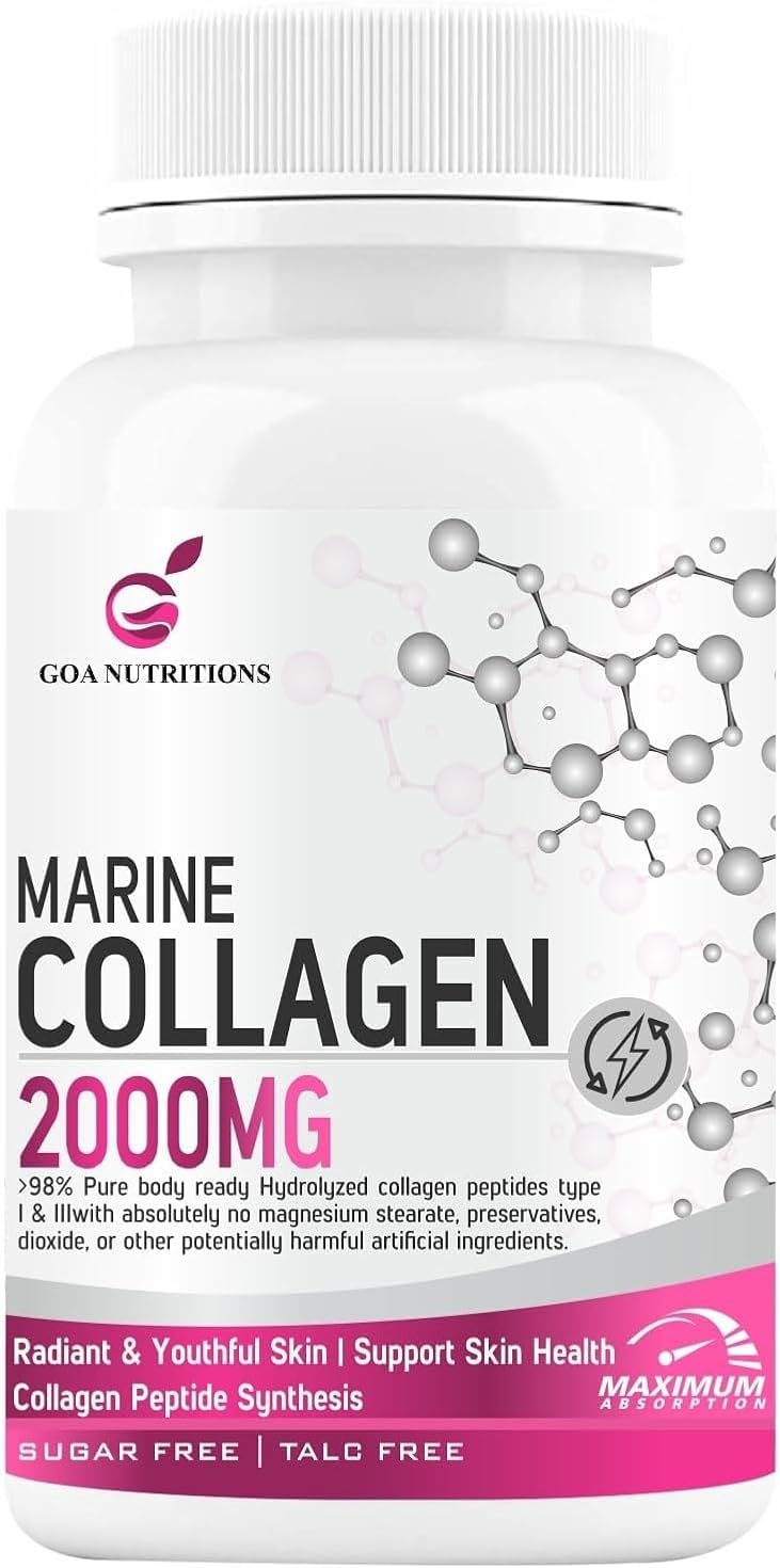 Marine Collagen Powder with Hyaluronic Acid, Biotin, Vitamin C & B12 - Hair, Skin Supplement for Men and Women - Hydrolyzed Protein Peptide Builder - 60 Tablets