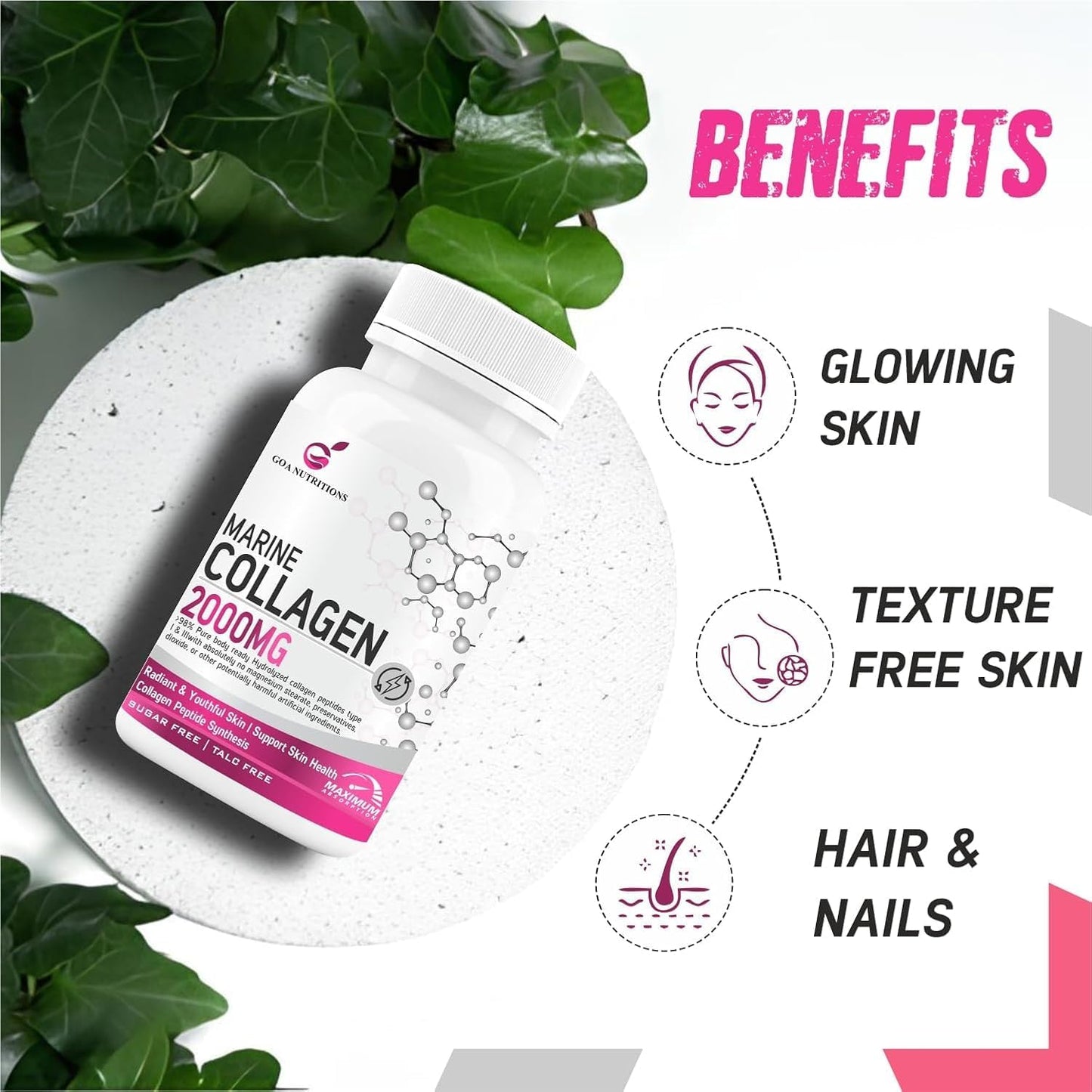 Marine Collagen Powder with Hyaluronic Acid, Biotin, Vitamin C & B12 - Hair, Skin Supplement for Men and Women - Hydrolyzed Protein Peptide Builder - 60 Tablets