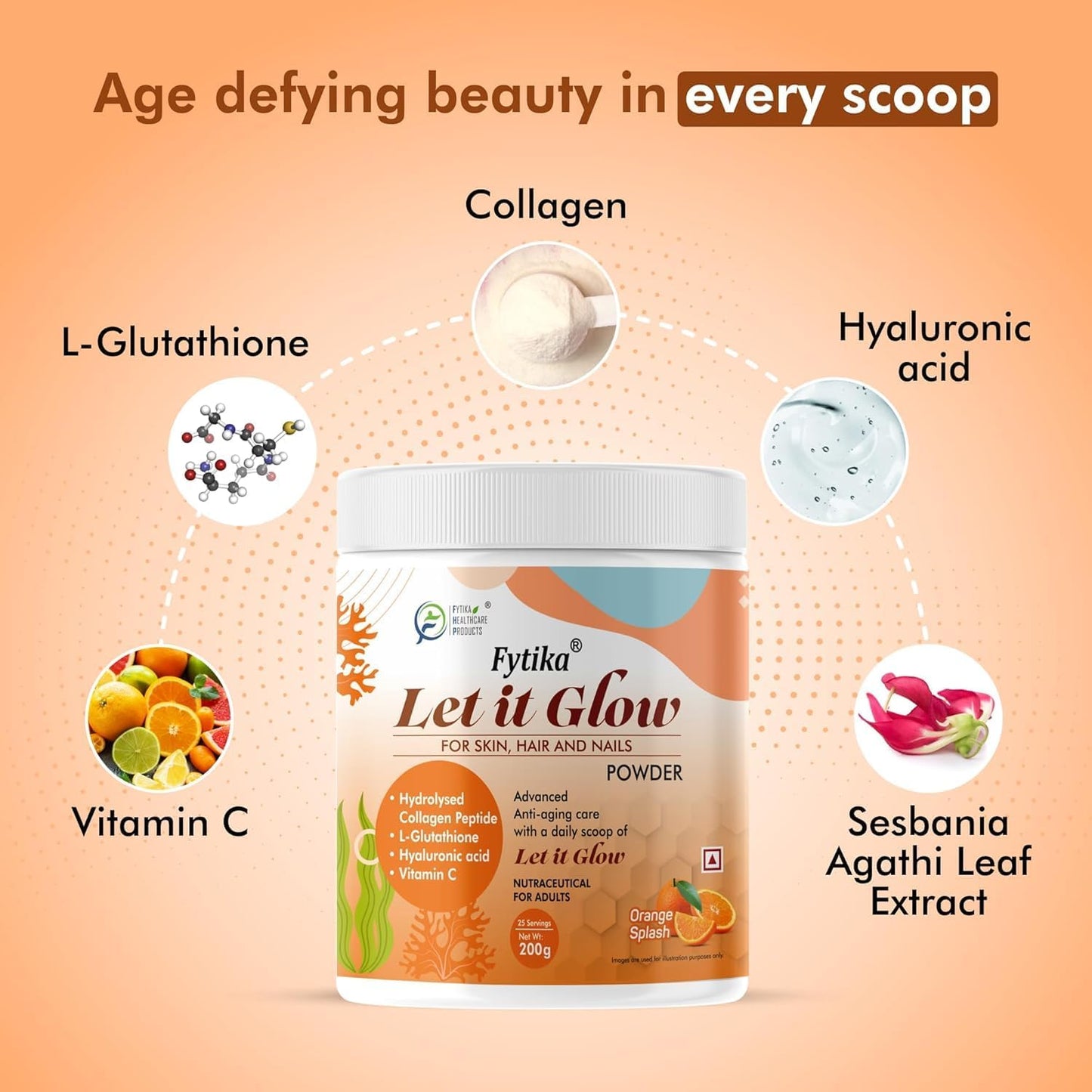 Marine Collagen Supplement with L-Glutathione, Vitamin C, and Sesbania Agati Extract for Healthy Skin, Hair, and Nails - Orange (1 Pack)