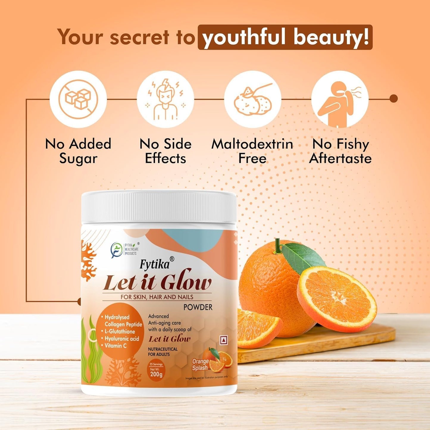 Marine Collagen Supplement with L-Glutathione, Vitamin C, and Sesbania Agati Extract for Healthy Skin, Hair, and Nails - Orange (1 Pack)