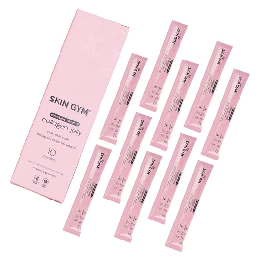Marine Collagen & Vitamin C Skin Gym Jelly 10-Pack - Daily Beauty Supplement for Hair, Skin, and Nails with Hyaluronic Acid & Strawberry Flavor